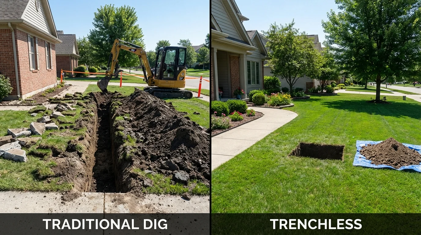 Trenchless sewer repair with minimal yard damage versus traditional excavation in Manchaca, TX